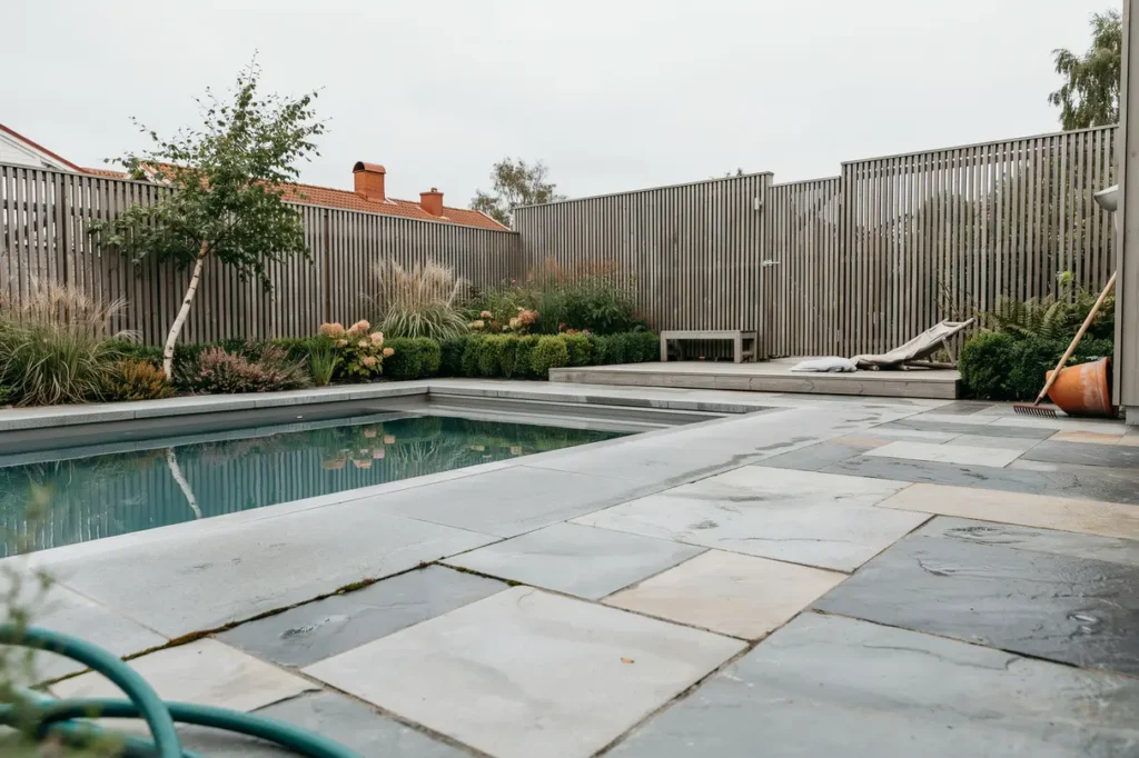 marksten runt poolen halks kra material r tt fogar och smart dr nering f r en h llbar poolmilj